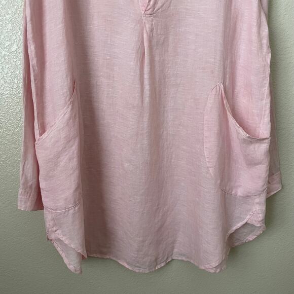 CP Shades Dress Womens Large Pink 100% Linen Mini Tunic Pockets Lagenlook Beach - Picture 5 of 13